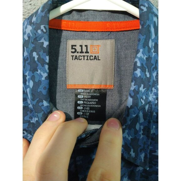 5.11 Tactical Shirt Mens Small Blue Micro Camo Short Sleeve Snap Button Up - Picture 5 of 7